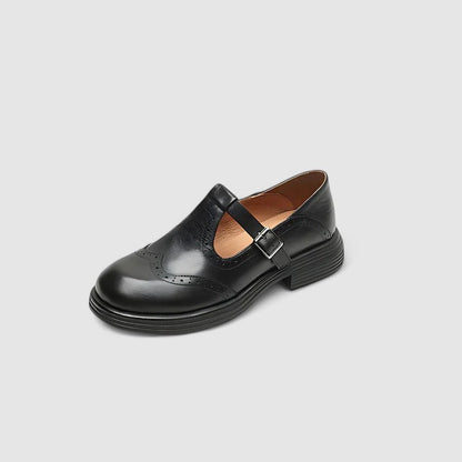 Isla Regular Fit T-Strap Shoes | Brogue Detailing Rounded Toe Shoes
