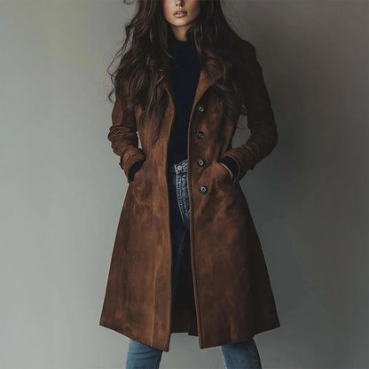 Isla Tailored Longline Coat | Button Front Wide Lapels Coat