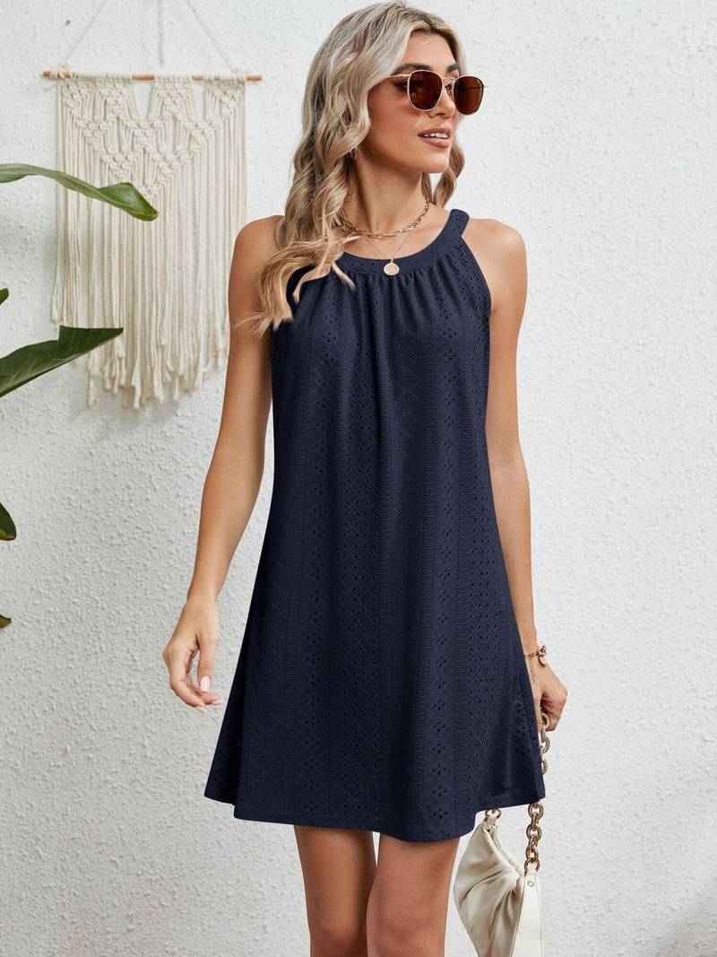 Women’s Strapless Beach Dress – A-Line Fit – Eyelet Texture – Breathable Blend
