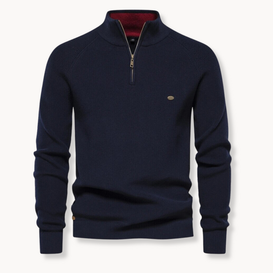 Men’s Sweater – Cotton Blend – Classic Fit – Half-Zip Collar – Ribbed Trim