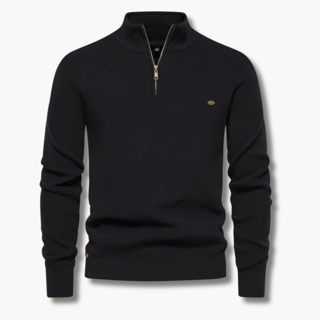 Men’s Sweater – Cotton Blend – Classic Fit – Half-Zip Collar – Ribbed Trim