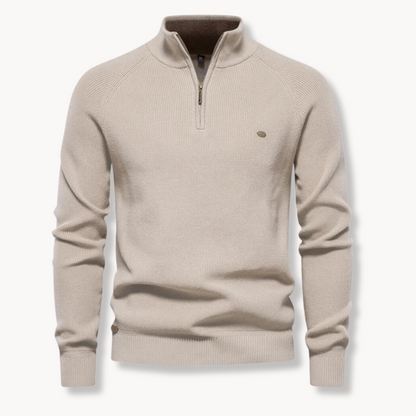 Men’s Sweater – Cotton Blend – Classic Fit – Half-Zip Collar – Ribbed Trim