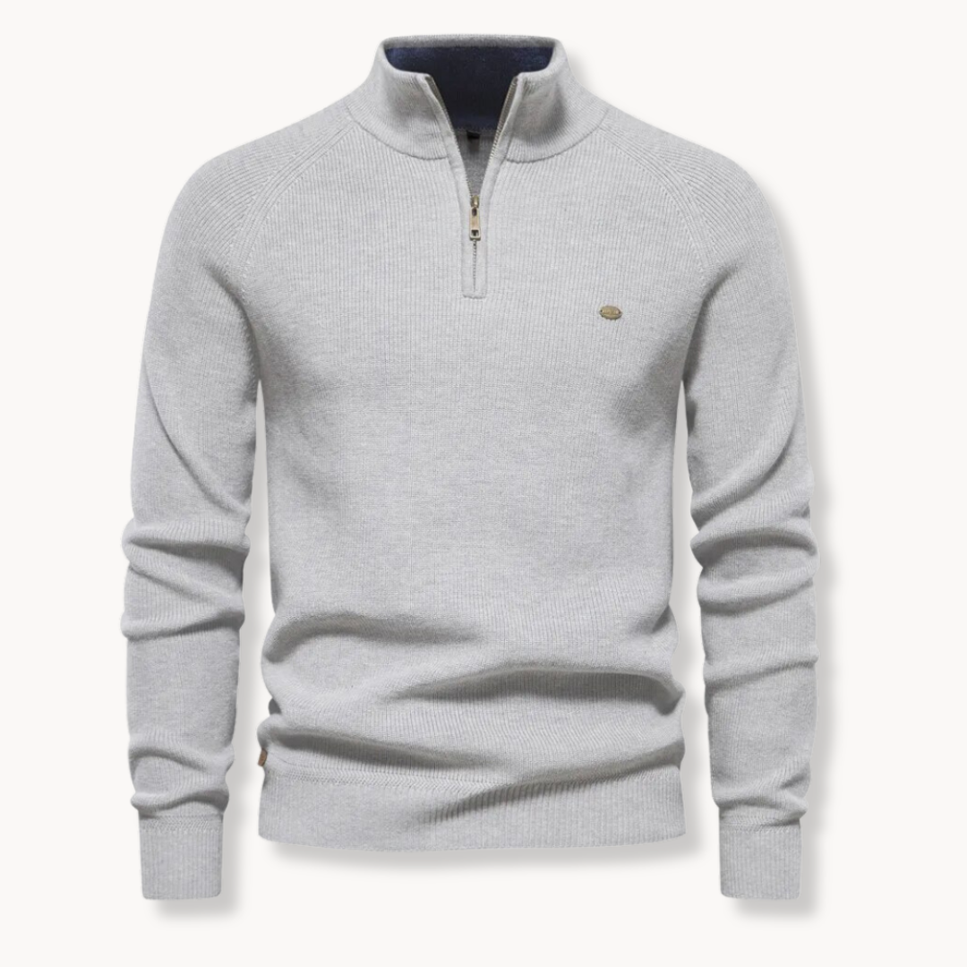 Men’s Sweater – Cotton Blend – Classic Fit – Half-Zip Collar – Ribbed Trim