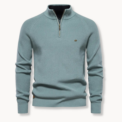 Men’s Sweater – Cotton Blend – Classic Fit – Half-Zip Collar – Ribbed Trim