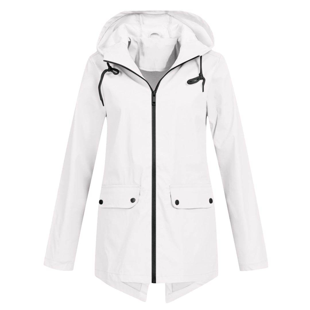 Women’s Rain Jacket – Water-Resistant – Relaxed Fit – Mid-Length – Adjustable Hood