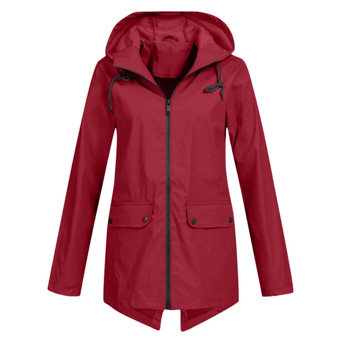 Women’s Rain Jacket – Water-Resistant – Relaxed Fit – Mid-Length – Adjustable Hood