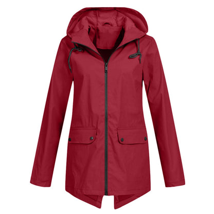 Women’s Rain Jacket – Water-Resistant – Relaxed Fit – Mid-Length – Adjustable Hood
