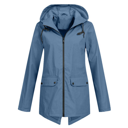 Women’s Rain Jacket – Water-Resistant – Relaxed Fit – Mid-Length – Adjustable Hood