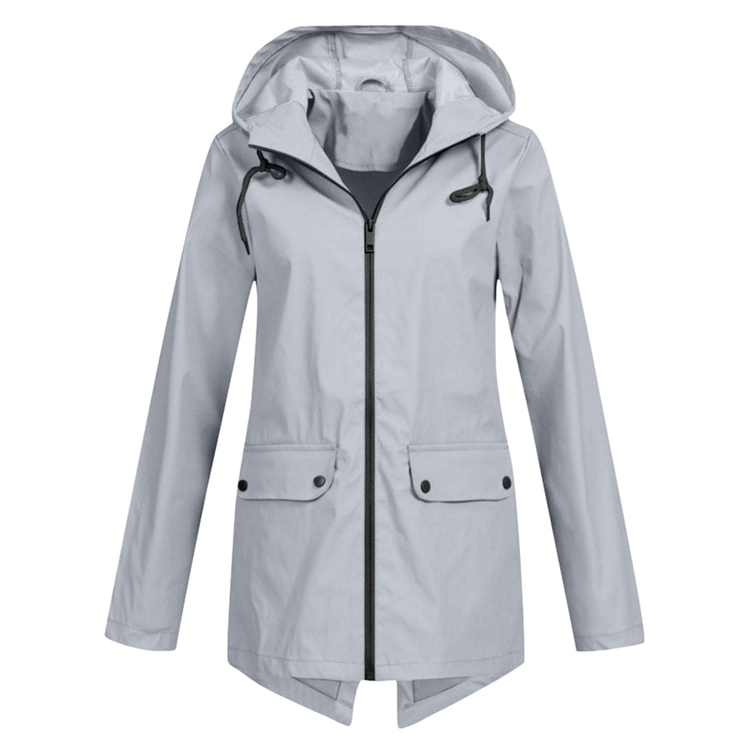 Women’s Rain Jacket – Water-Resistant – Relaxed Fit – Mid-Length – Adjustable Hood