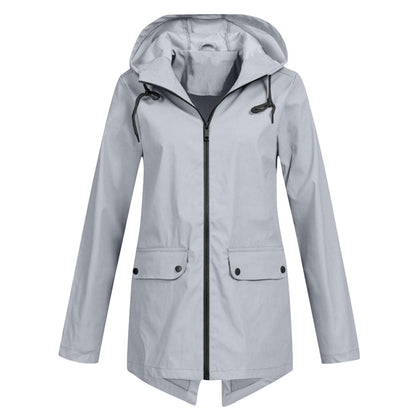 Women’s Rain Jacket – Water-Resistant – Relaxed Fit – Mid-Length – Adjustable Hood