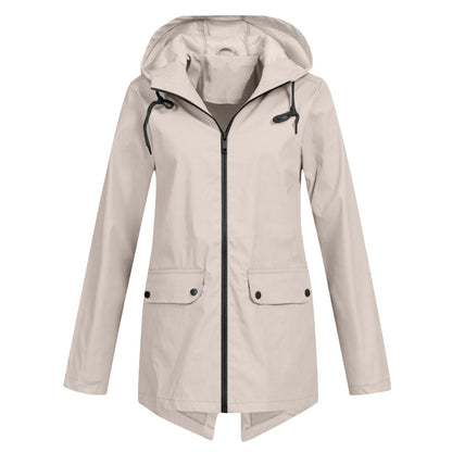 Women’s Rain Jacket – Water-Resistant – Relaxed Fit – Mid-Length – Adjustable Hood