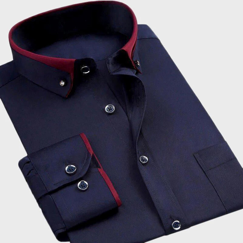 Men’s Dress Shirt – Tailored Fit – Cotton Blend – Contrasting Collar and Cuffs – Glossy Buttons
