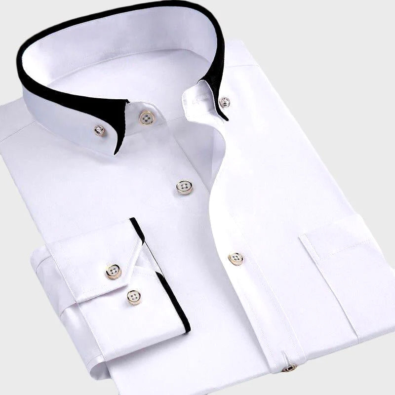 Men’s Dress Shirt – Tailored Fit – Cotton Blend – Contrasting Collar and Cuffs – Glossy Buttons