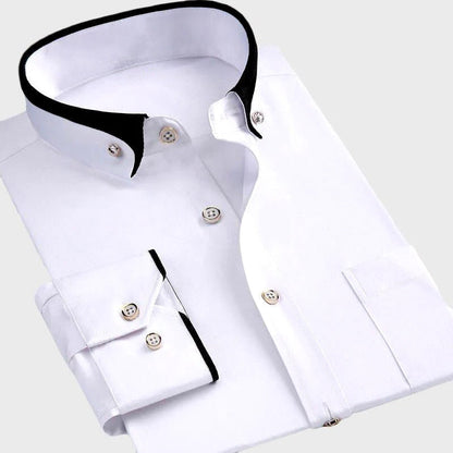 Men’s Dress Shirt – Tailored Fit – Cotton Blend – Contrasting Collar and Cuffs – Glossy Buttons