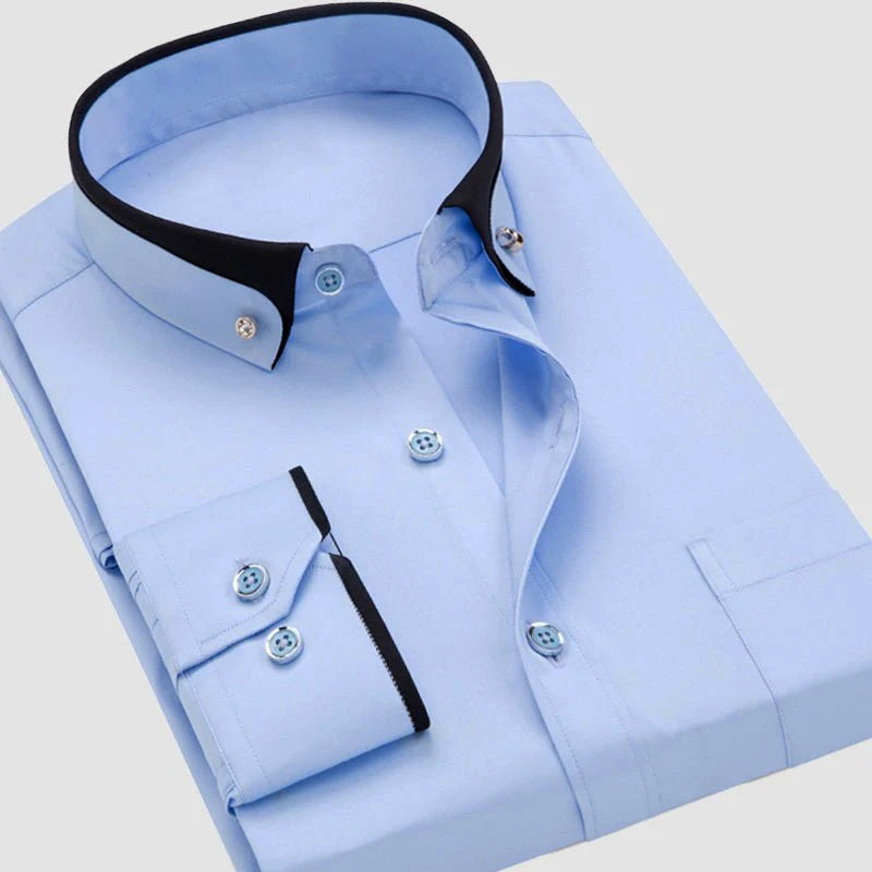 Men’s Dress Shirt – Tailored Fit – Cotton Blend – Contrasting Collar and Cuffs – Glossy Buttons