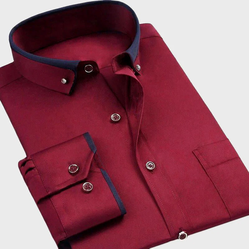 Men’s Dress Shirt – Tailored Fit – Cotton Blend – Contrasting Collar and Cuffs – Glossy Buttons