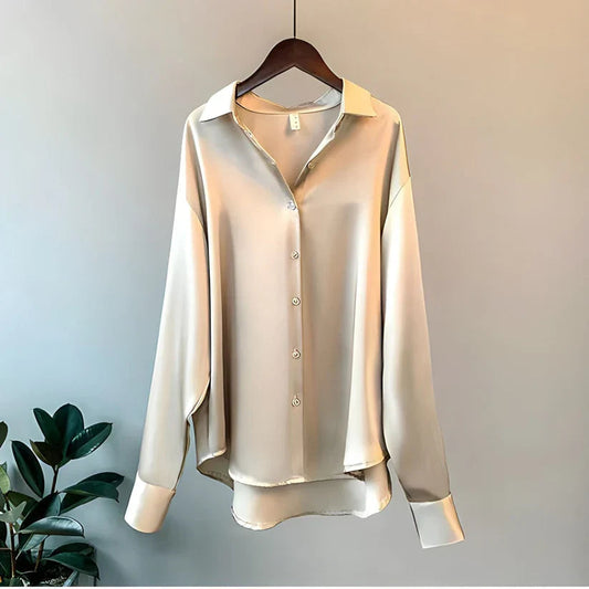 Women’s Silk Blouse – Relaxed Fit – Button-Up – Long Sleeve – Office to Casual Wear