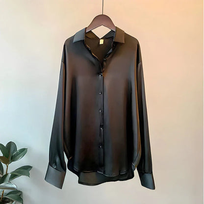 Women’s Silk Blouse – Relaxed Fit – Button-Up – Long Sleeve – Office to Casual Wear