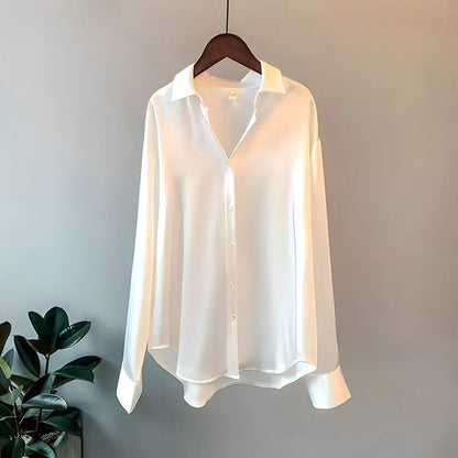 Women’s Silk Blouse – Relaxed Fit – Button-Up – Long Sleeve – Office to Casual Wear