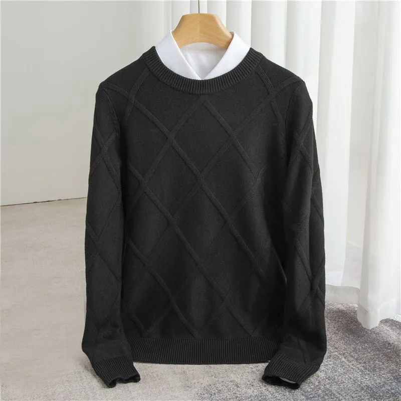 Men’s Sweater – Regular Fit – Soft Knit – Ribbed Crew Neck – Textured Pattern