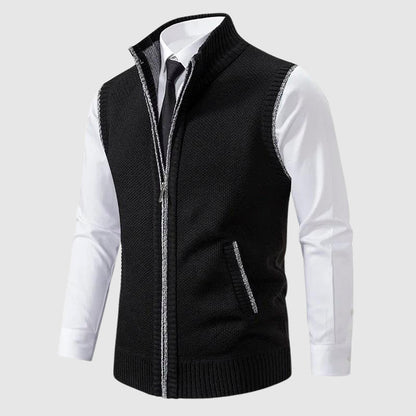 Men’s Sweater Vest – Slim Fit Soft Knit – Zip Front – Ribbed Trim – Smart Casual