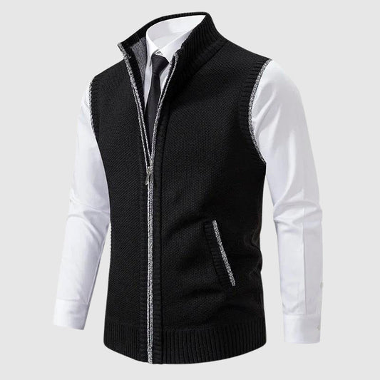 Men’s Sweater Vest – Slim Fit Soft Knit – Zip Front – Ribbed Trim – Smart Casual