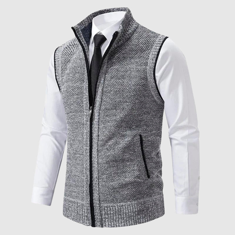 Men’s Sweater Vest – Slim Fit Soft Knit – Zip Front – Ribbed Trim – Smart Casual