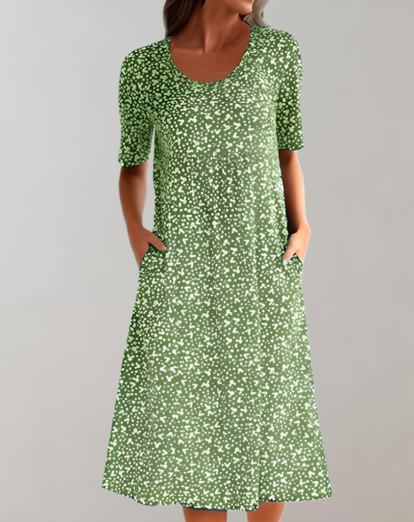 Women's Midi Dress - A-Line Fit - Round Neck - Short Sleeve - Lightweight Casual Wear