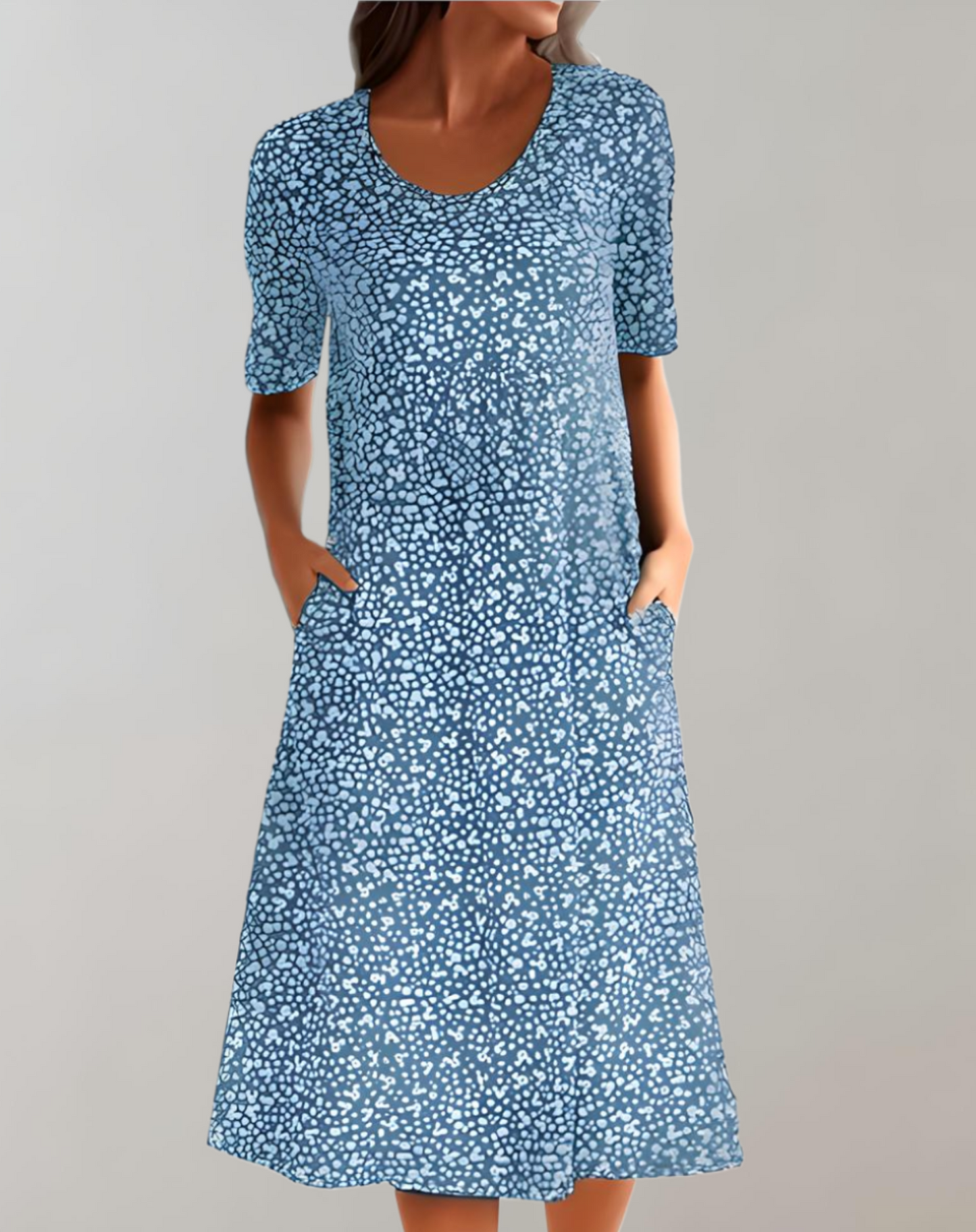 Women's Midi Dress - A-Line Fit - Round Neck - Short Sleeve - Lightweight Casual Wear