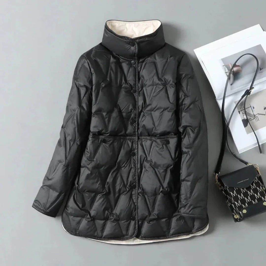 Isla Quilted Down Jacket | Relaxed Fit Stand Collar Jacket