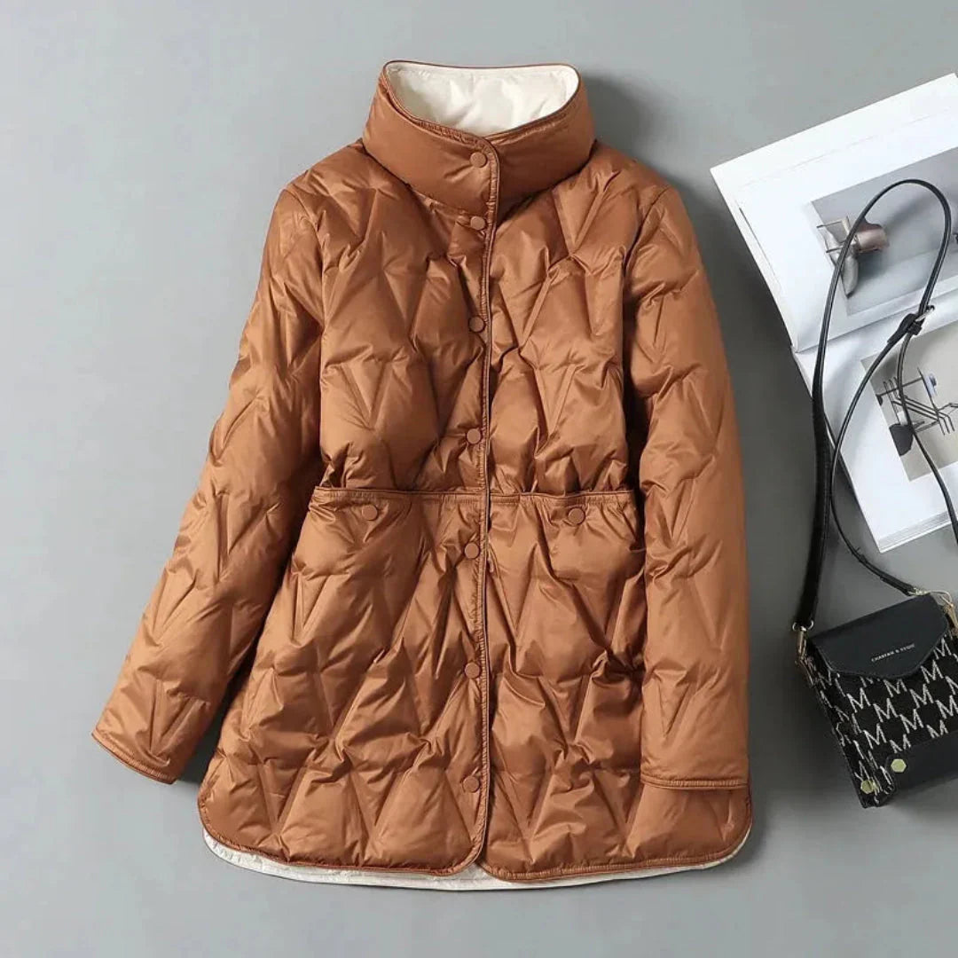 Isla Quilted Down Jacket | Relaxed Fit Stand Collar Jacket