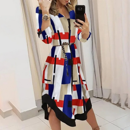 Women's Wrap Midi Dress - V-Neck Long Sleeve - Tie Waist Elegant Fit