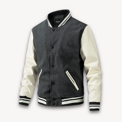 Men’s Varsity Jacket – Classic Fit – Soft Textured Body – Long Sleeves – Snap Front