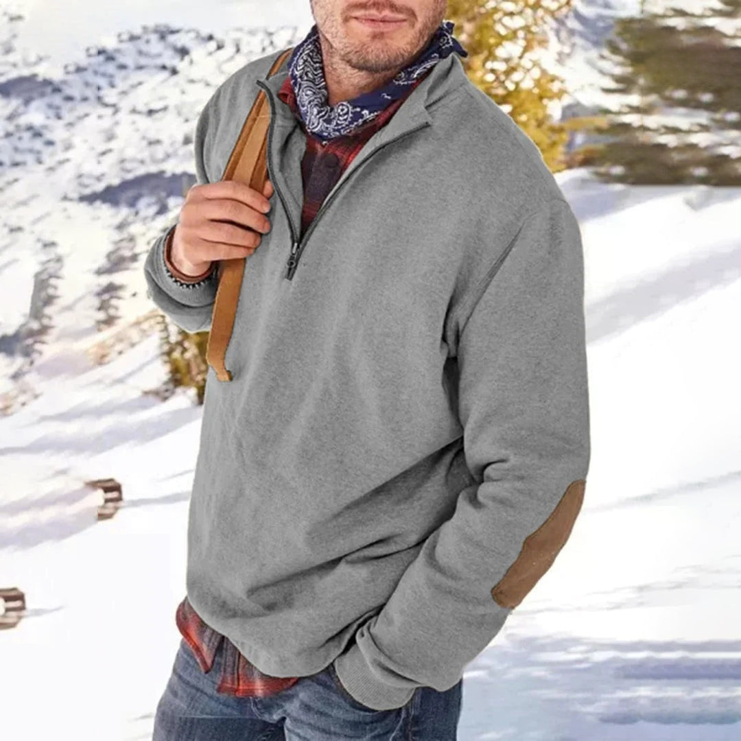 Men’s Sweater – Relaxed Fit – Soft Knit – Half Zip – Elbow Patch – Ribbed Hem