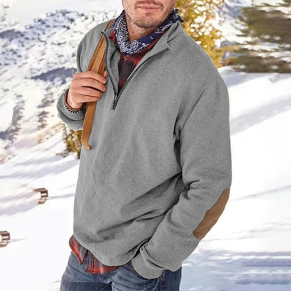 Men’s Sweater – Relaxed Fit – Soft Knit – Half Zip – Elbow Patch – Ribbed Hem