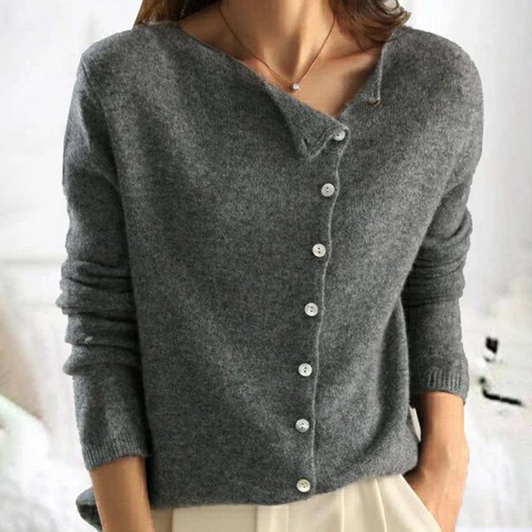 Isla Wool Relaxed Fit Cardigan | Button Front Scoop Neck Cardigan