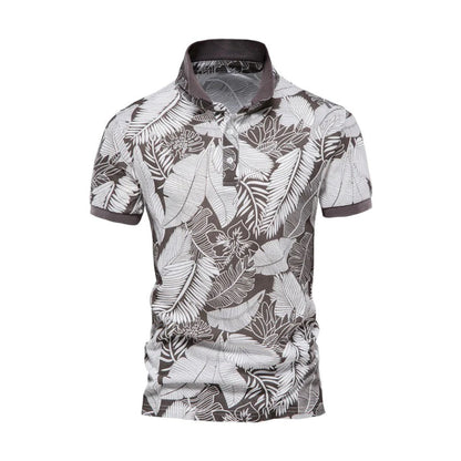 Men’s Polo Shirt – Slim Fit – Breathable Blend – Tropical Print – Short Sleeve