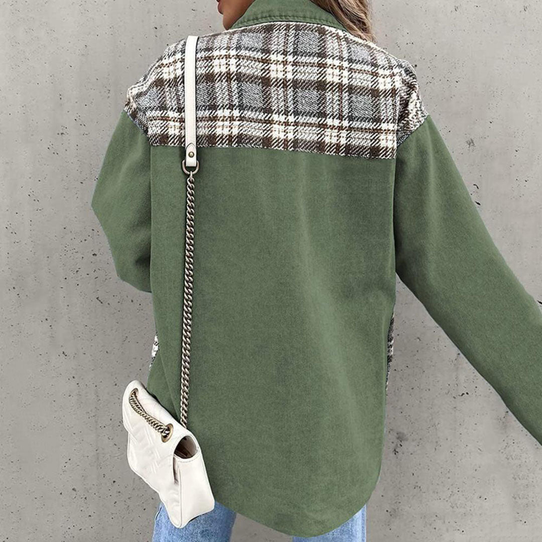 Women’s Casual Jacket – Relaxed Fit – Cotton Blend – Mixed Pattern – Button Front