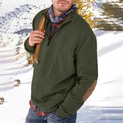 Men’s Sweater – Relaxed Fit – Soft Knit – Half Zip – Elbow Patch – Ribbed Hem
