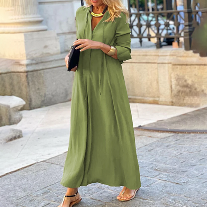 Women’s Maxi Dress – Flowing Fit – V-Neck – Long Sleeve – Silk