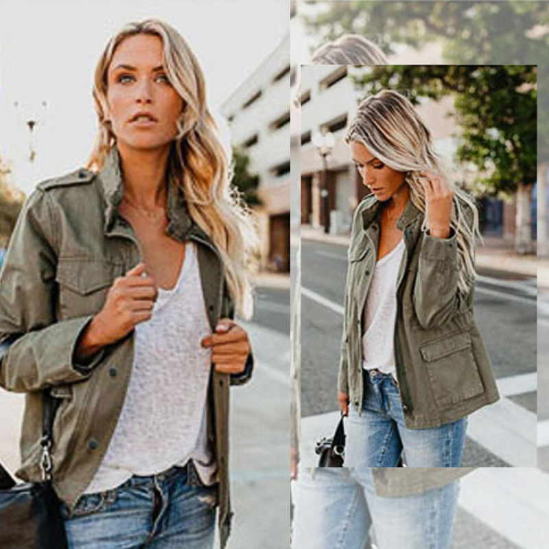 Women’s Jacket – Structured Fit – Cotton Blend – Zip Front – Stand Collar – Pockets