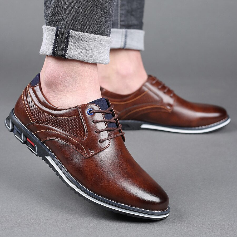 Men’s Shoe - Faux Leather - Low-Top Lace-Up Derby - Embossed Texture