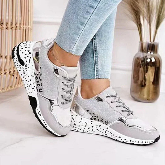 Women’s Low-Top Sneakers – Leopard Print – Reflective Accents – Casual Everyday Style