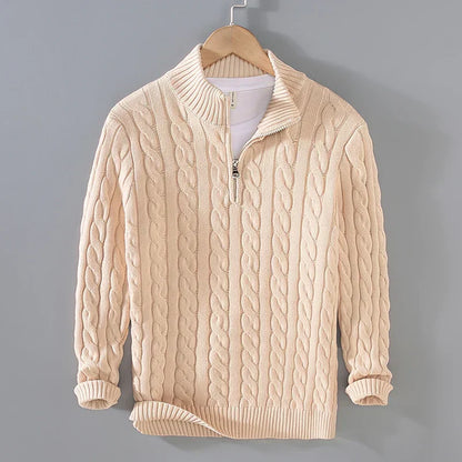 Men’s Sweater – Soft Knit – Regular Fit – Cable Knit with Zip Collar