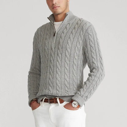 Men’s Sweater – Soft Knit – Regular Fit – Cable Knit with Zip Collar
