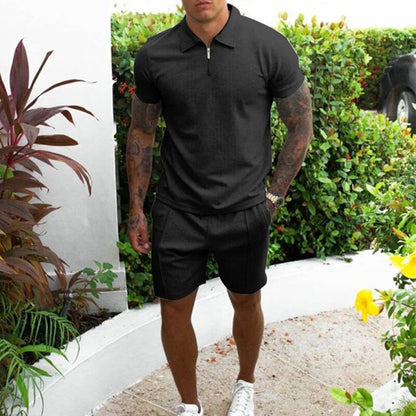 Men’s Polo Shirt and Shorts Set – Regular Fit – Zip Collar – Breathable Blend – Casual