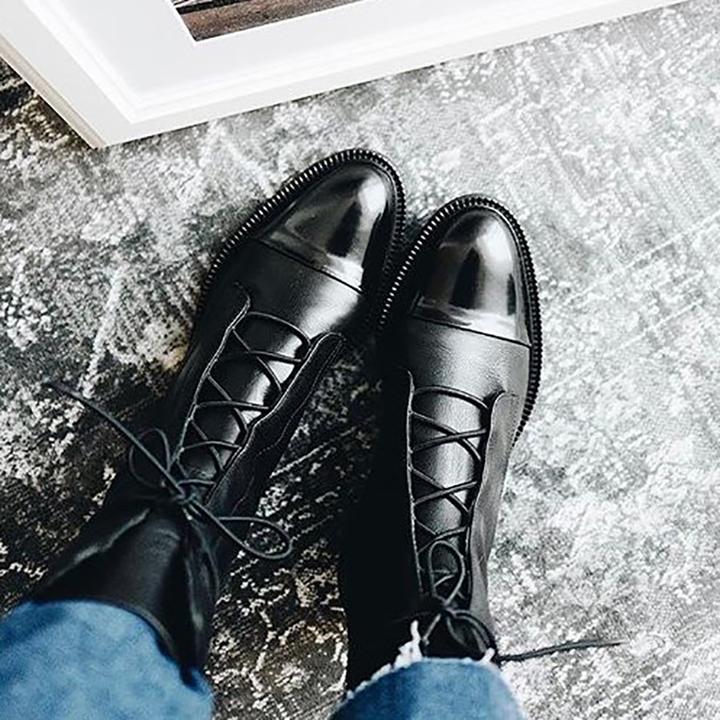 Isabella Lace-Up Cap Toe Ankle Boots | Solid Standard Fit Boots