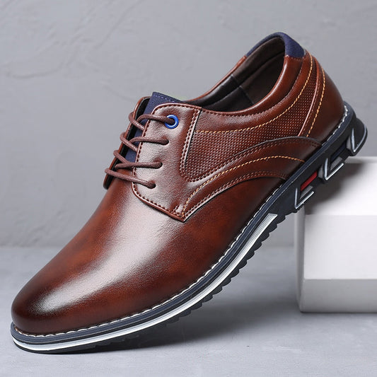 Men’s Shoe - Faux Leather - Low-Top Lace-Up Derby - Embossed Texture