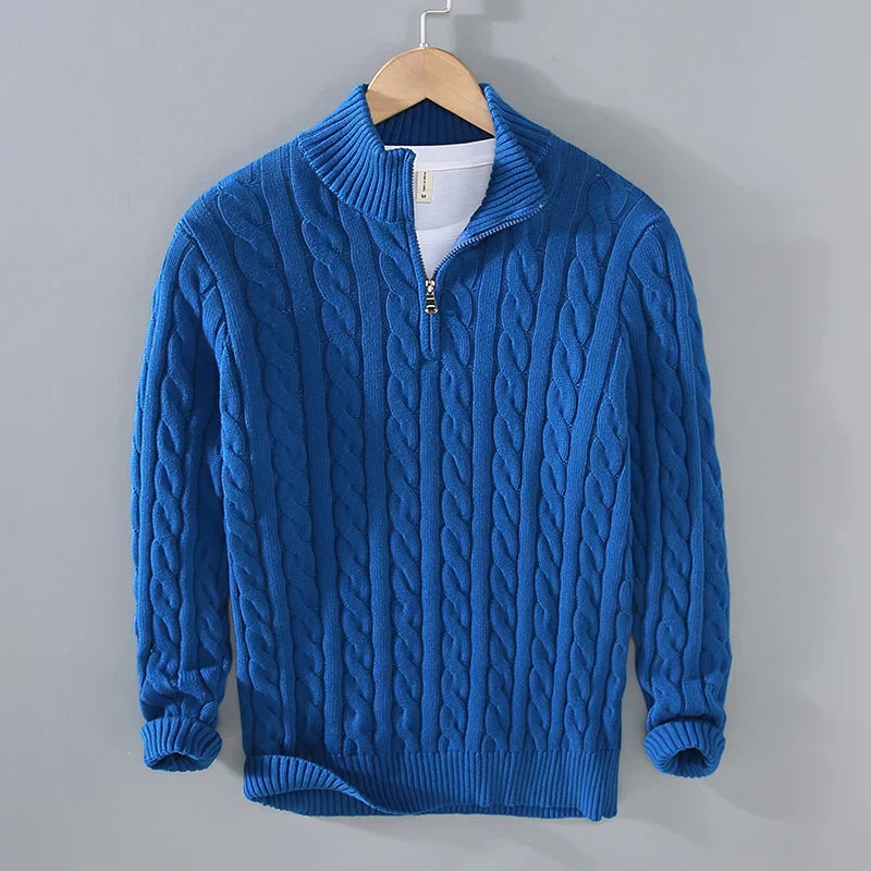 Men’s Sweater – Soft Knit – Regular Fit – Cable Knit with Zip Collar