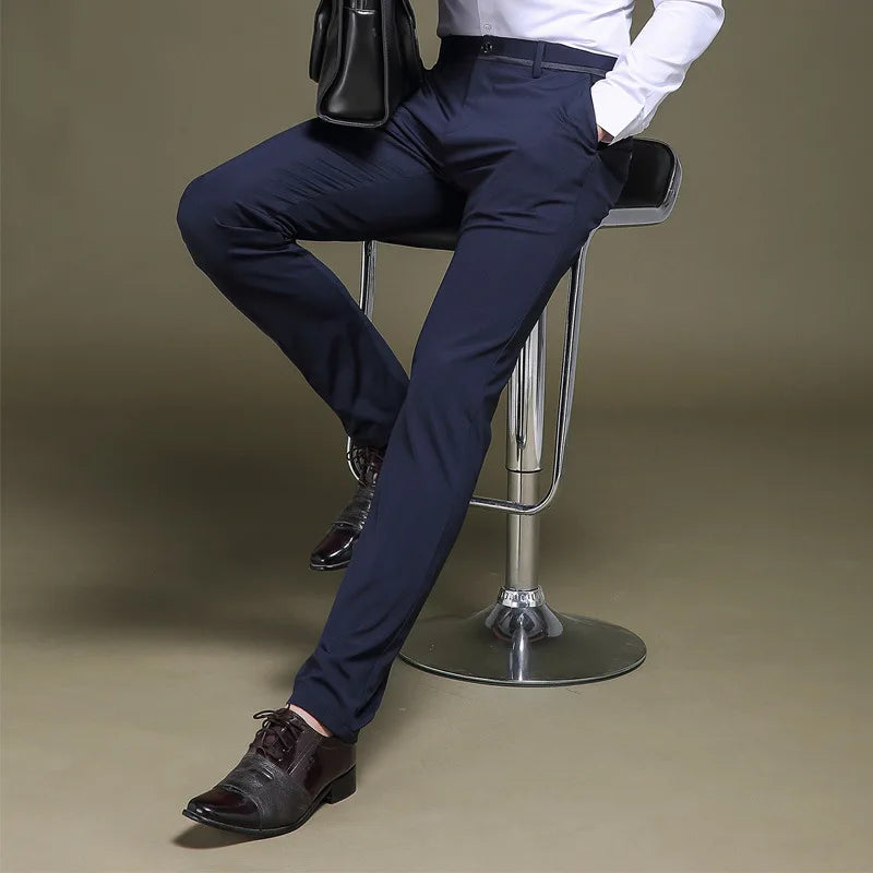 Men’s Formal Trousers – Slim Fit – Stretch Fabric – Flat Front Tailored Style